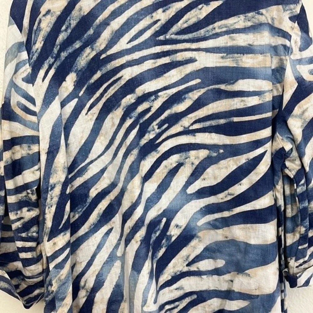 JM collection Woman’s Tiger Animal print Linen Blouse Sz 12